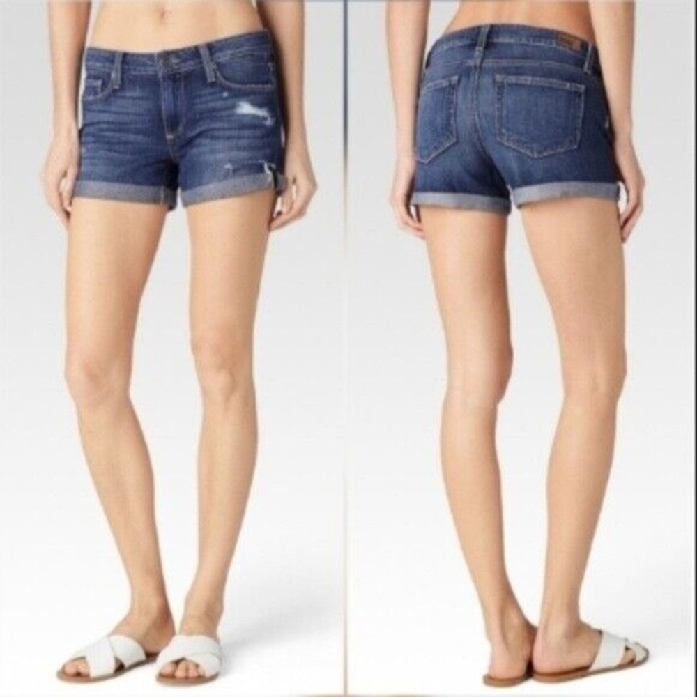 PAIGE JIMMY JIMMY Short Cuffed Boyfriend Size 24 Atticus Dark Wash Distressed